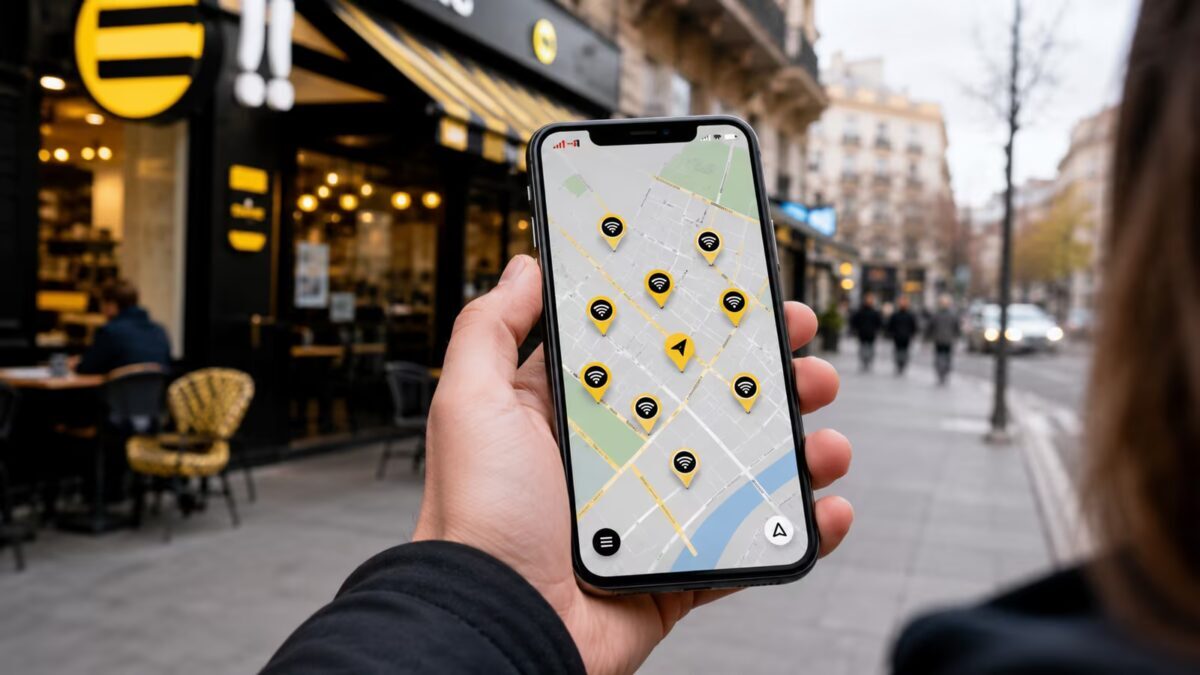 Мобильный телефон с точками Wi-Fi на карте приложение Билайн