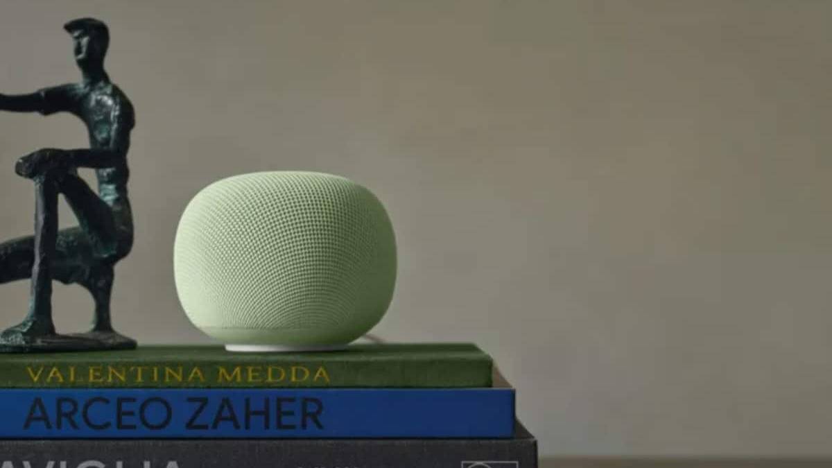 Умная колонка Google Home Speaker на книгах и статуэтке