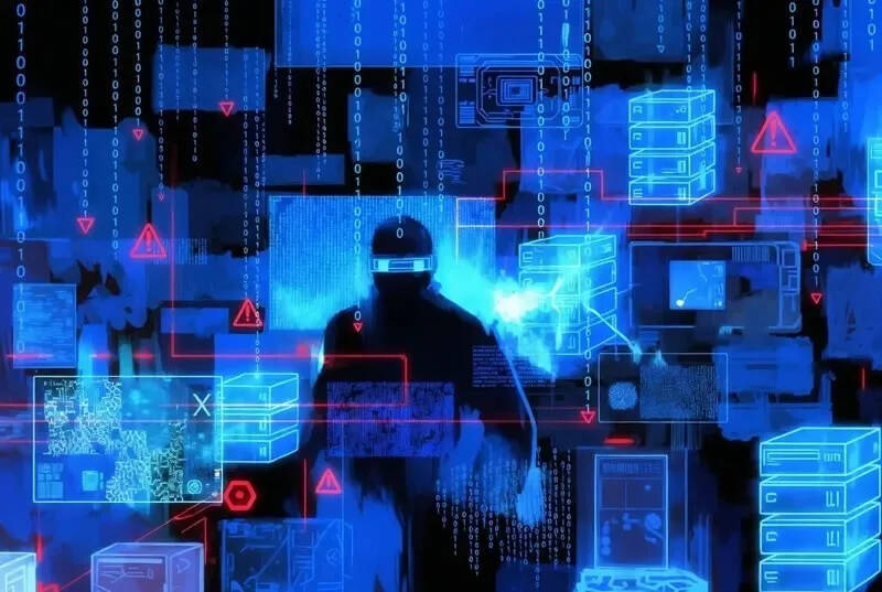 Фигура человека в шлеме и гарнитуре в виртуальной реальности