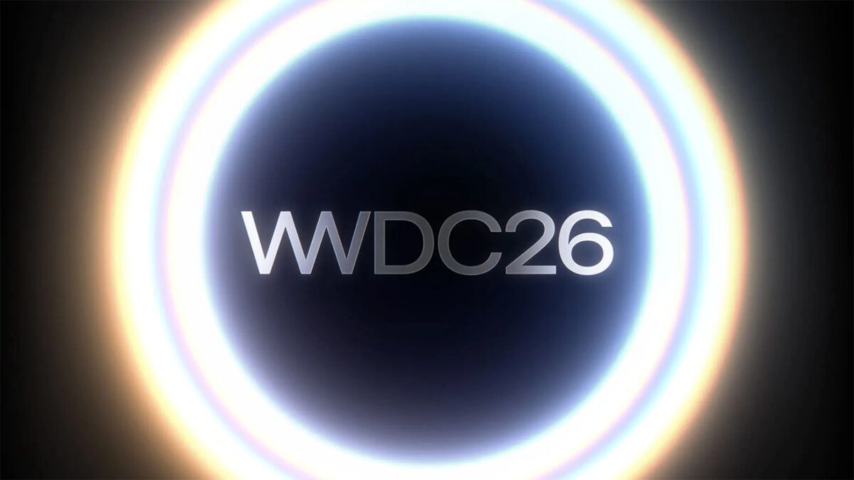 Круглый эффект с ярким свечением вокруг текста WWDC 2026