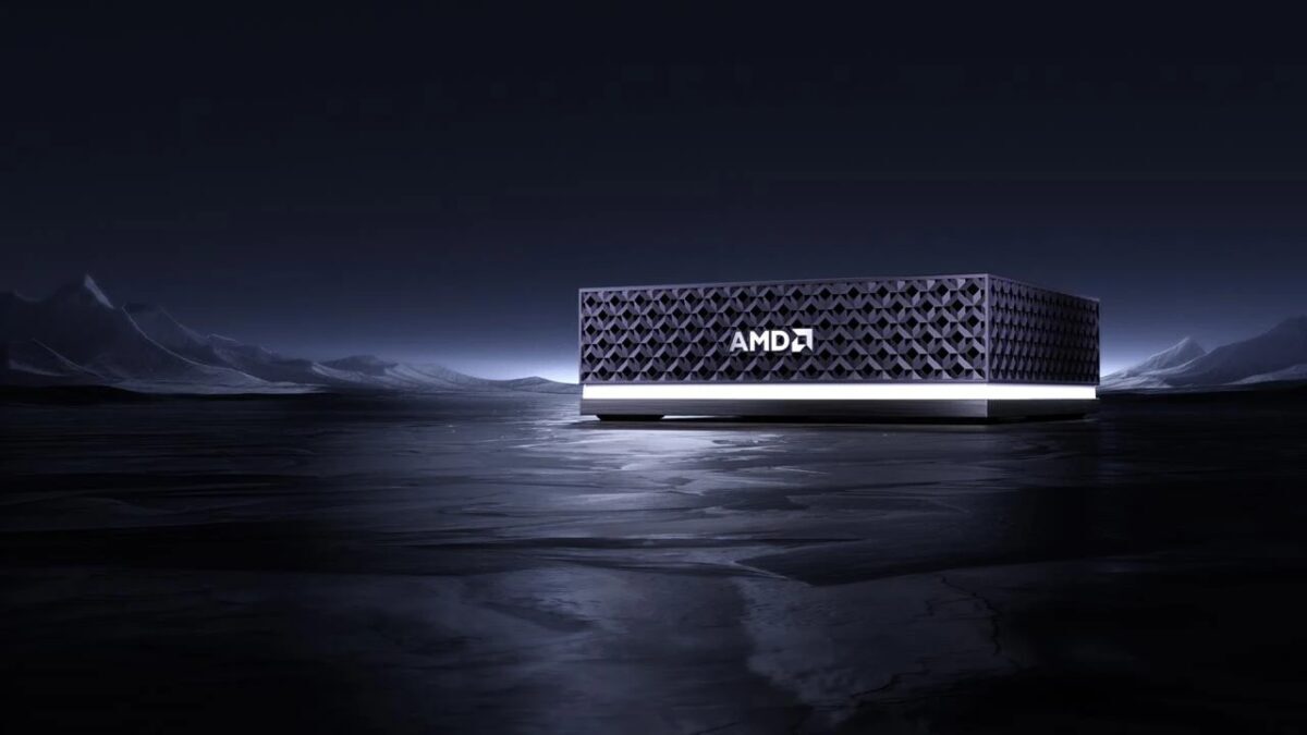 Мини-ПК AMD Ryzen AI Max+ 395 на фоне гор