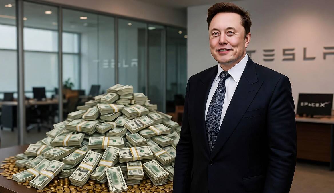 Мужчина в костюме рядом с денежным стеском SpaceX IPO