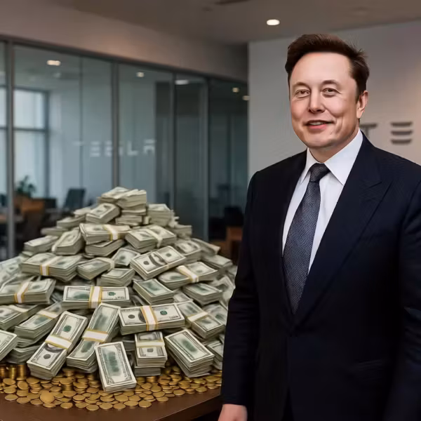 Мужчина в костюме рядом с денежным стеском SpaceX IPO