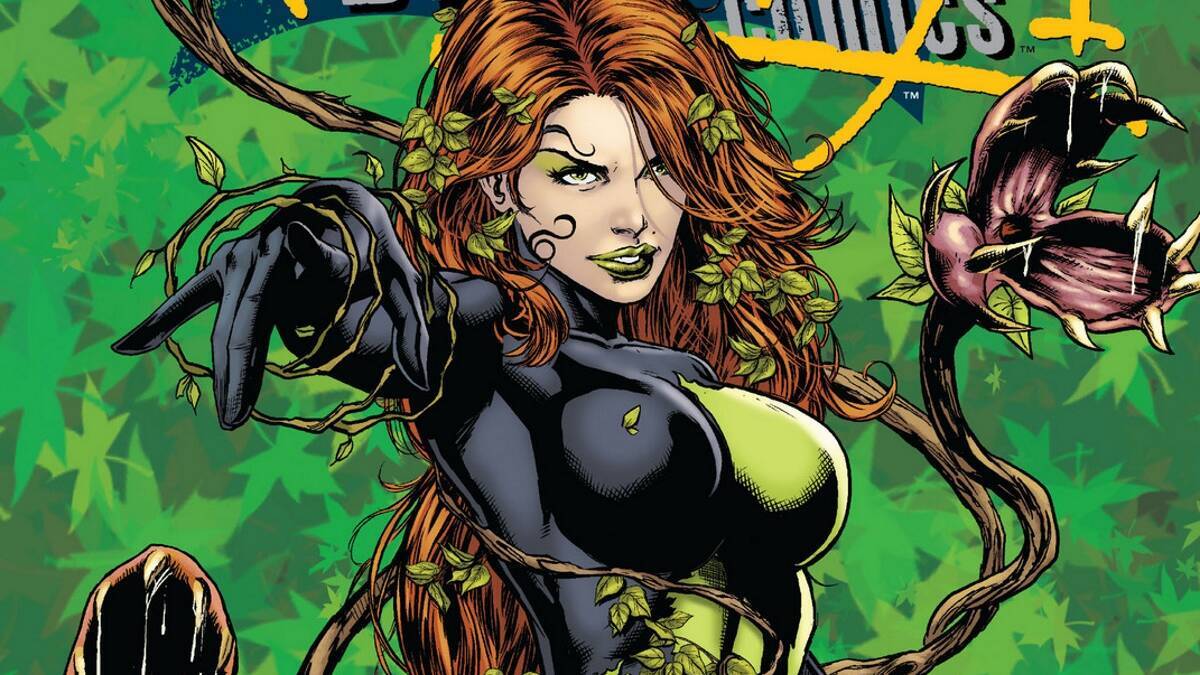 Косплей Ядовитого плюща из DC в листьях на камере