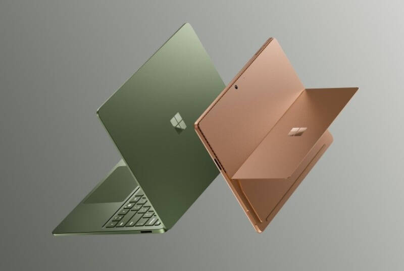 Два ноутбука Surface Laptop 8 и Surface Pro 12 в воздухе