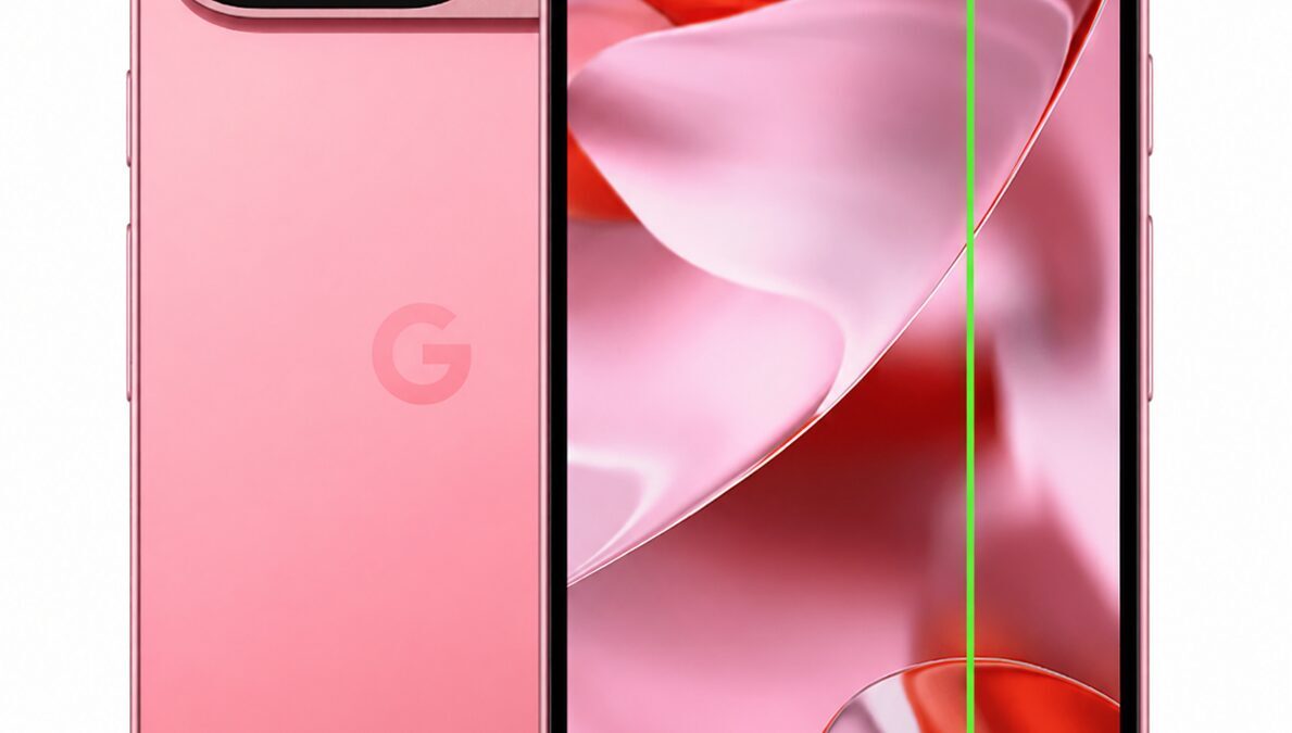 Смартфон Google Pixel 9 с зеленой линией на экране