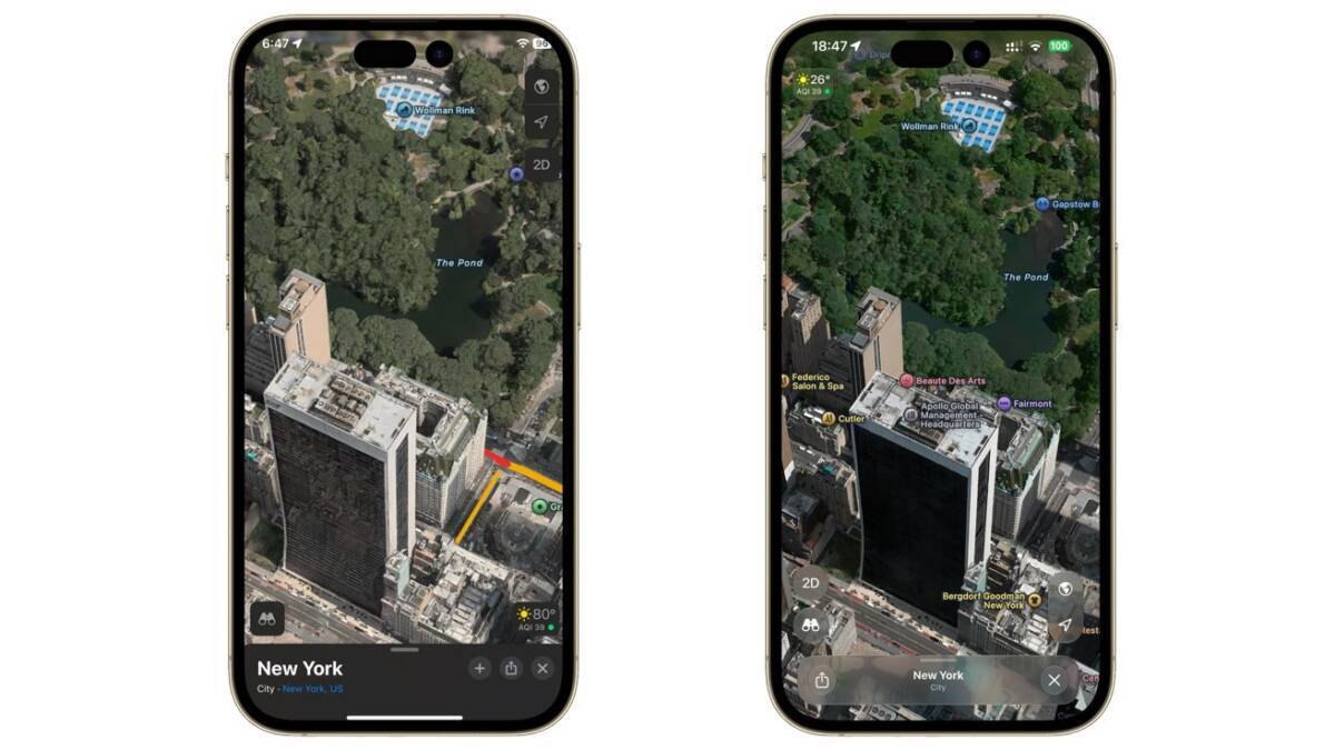 Карты Apple в iOS 27 показывают Нью-Йорк с улицами и парком