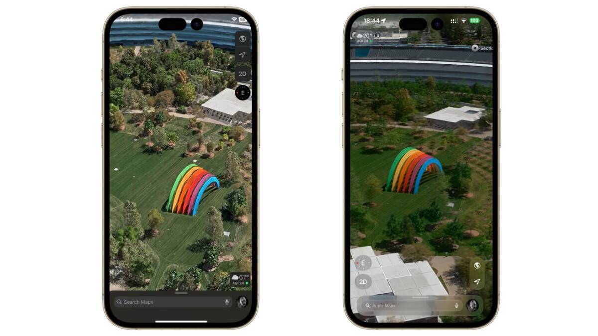 Два iPhone показывают карты Apple Maps обновление iOS 27