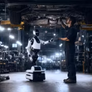 Робот Faber и техник в автосервисе Faraday Future