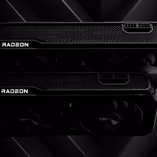 Две видеокарты Radeon RX 9070 XT в темном стиле