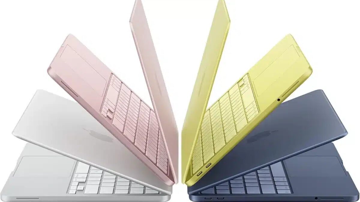 Несколько MacBook разных цветов раскрытые и закрытые линейка MacBook 2026