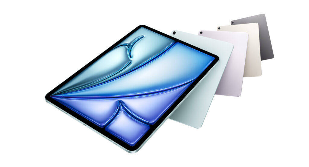 Планшет iPad и ноутбук Mac трех цветов