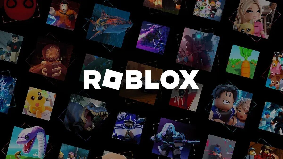 Логотип Roblox на фоне коллекции игровых изображений