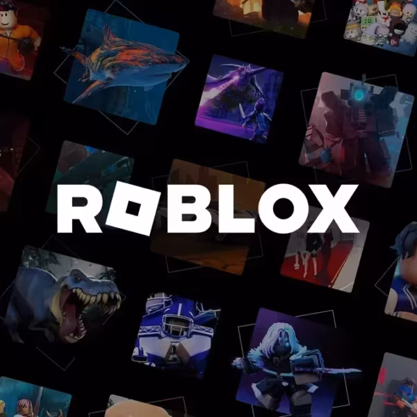 Логотип Roblox на фоне коллекции игровых изображений