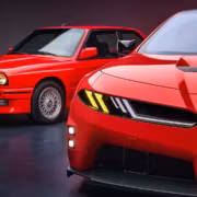 Камера показать два спортивных автомобиля BMW M и BMW электроконцепт BMW M Concept Neue Klasse