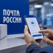 Человек использует мобильный телефон для электронной почты Почта России