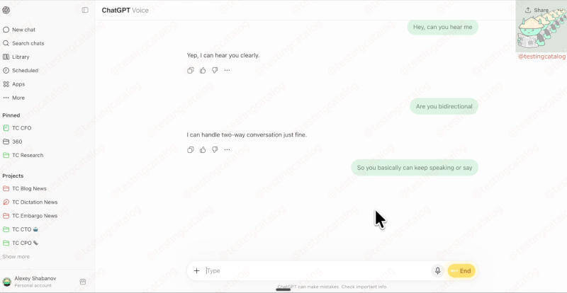 Общий чат с ответами и иконками в интерфейсе ChatGPT Voice