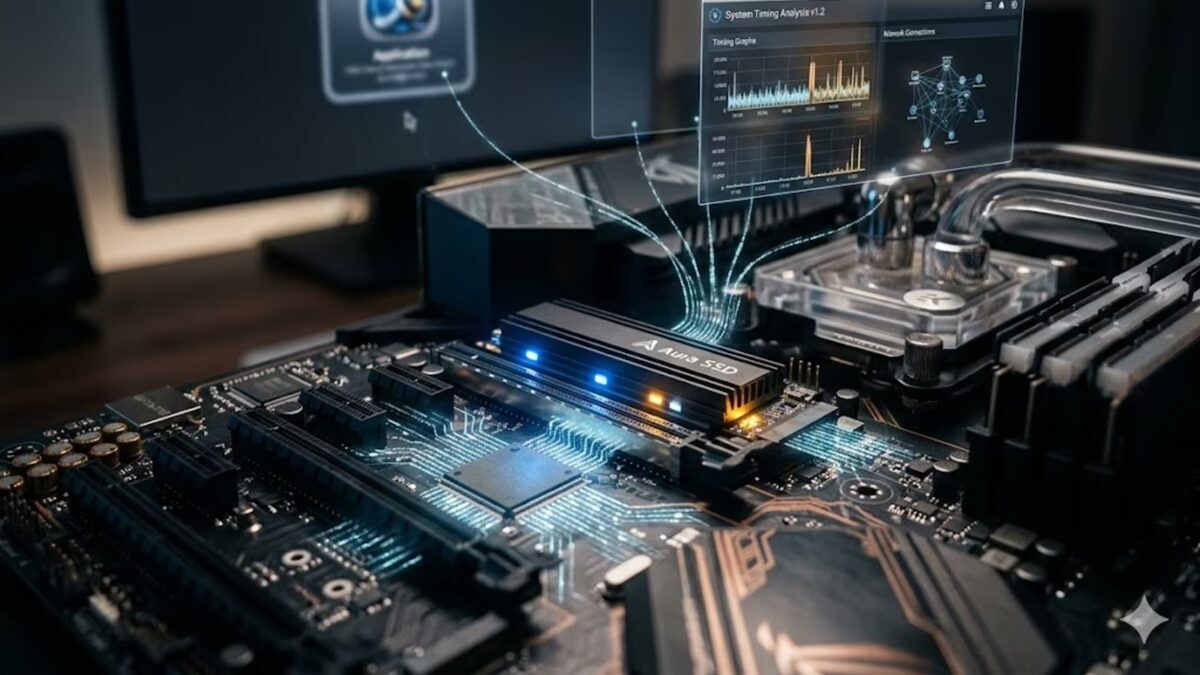 SSD Samsung 980 PRO внутри компьютера с графическими данными