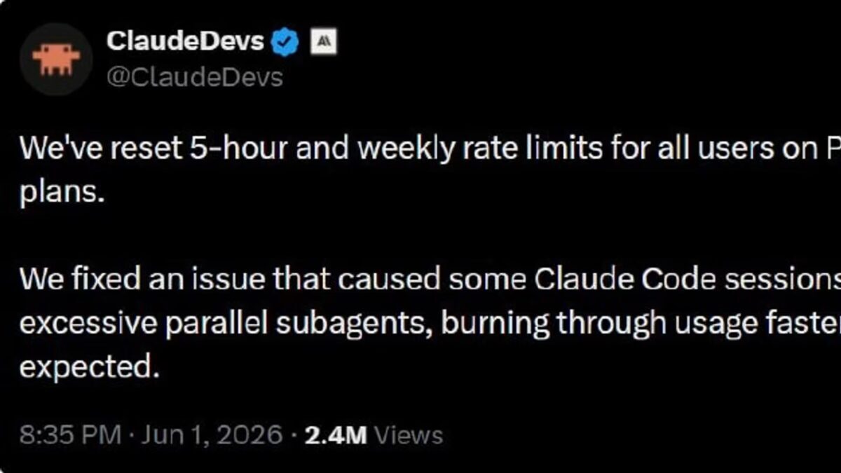 Обновление лимитов Claude Code в Twitter изображение текста
