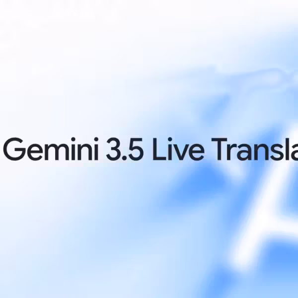 Логотип Gemini 3.5 Live Translate на синем фоне