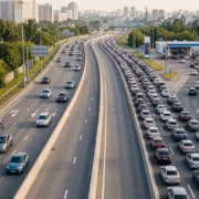Дорога с пробкой в Москве электромобили и гибриды