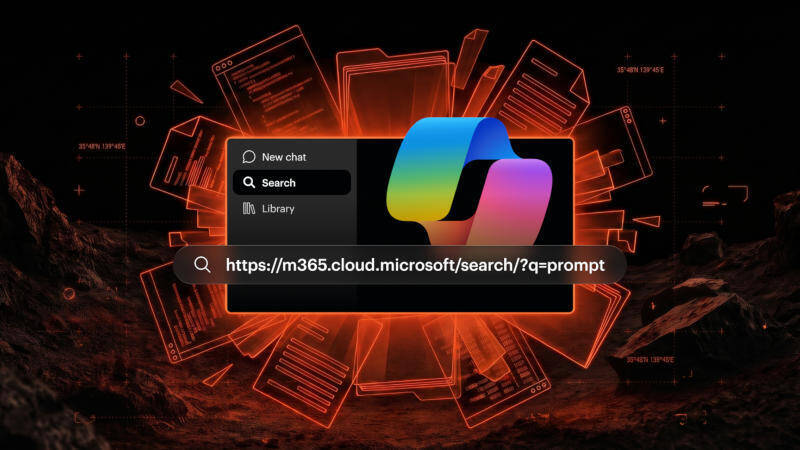 Поиск и меню на экране планшета с логотипом Microsoft Copilot