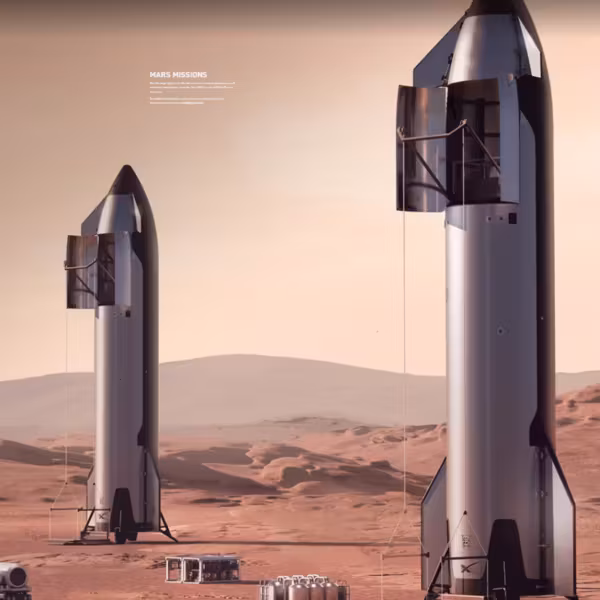 Две ракеты Starship на марсианской поверхности Марс