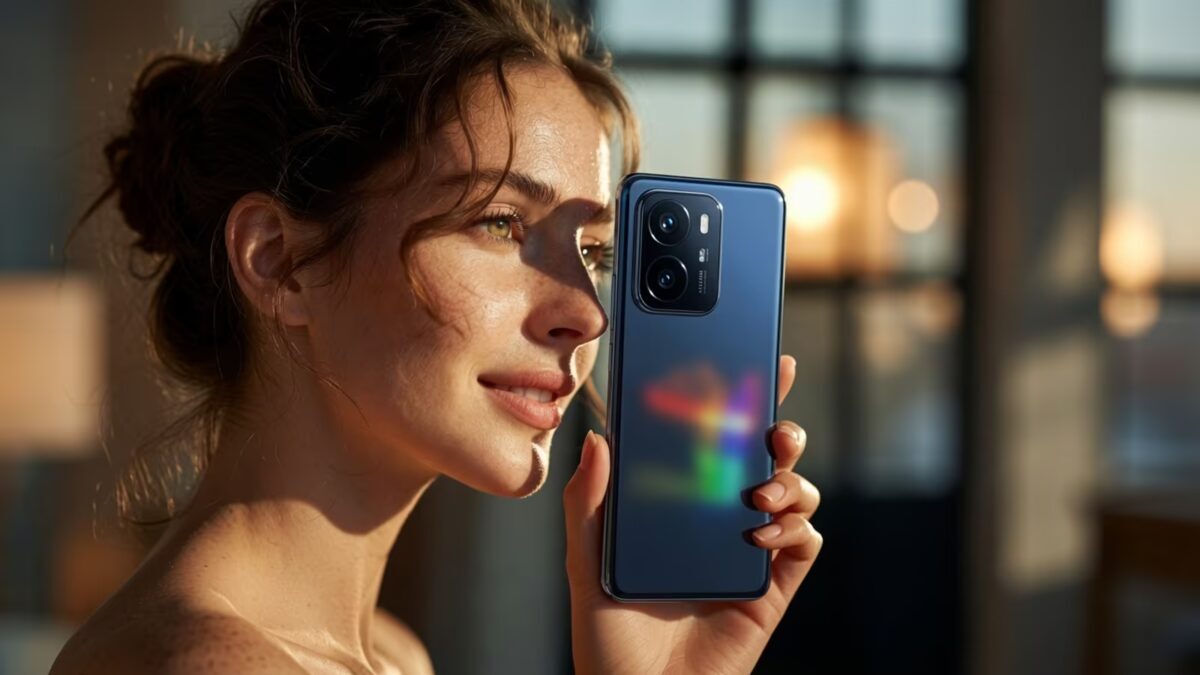 Женщина держит смартфон Realme GT 2 Pro крупным планом
