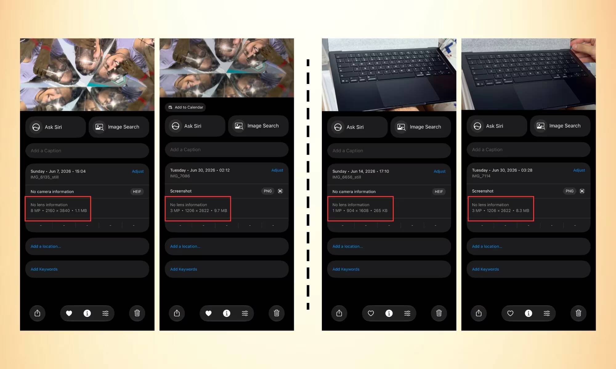 Экран iOS 27 с фотографиями и настройками