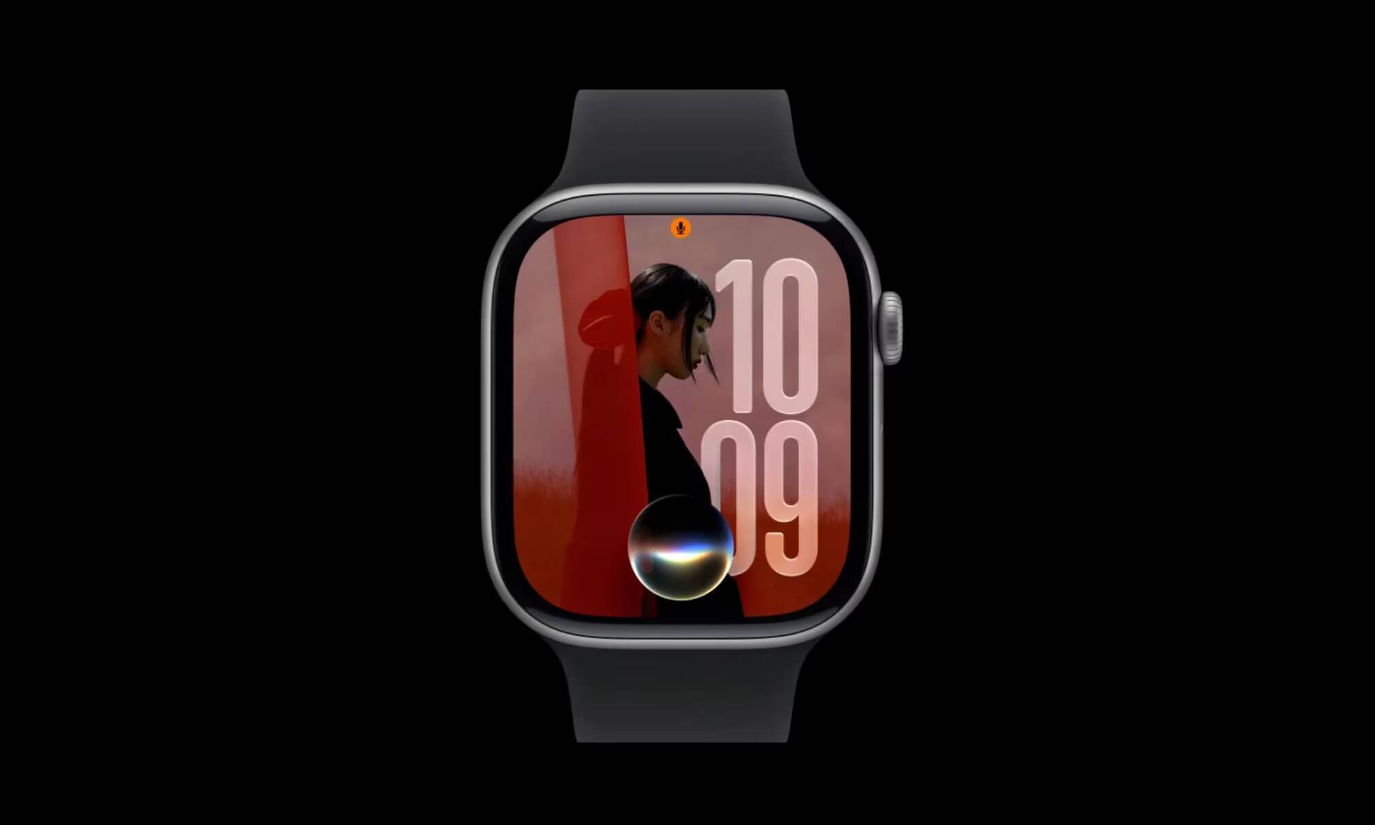 Apple Watch Series 9 showing lock screen with red background