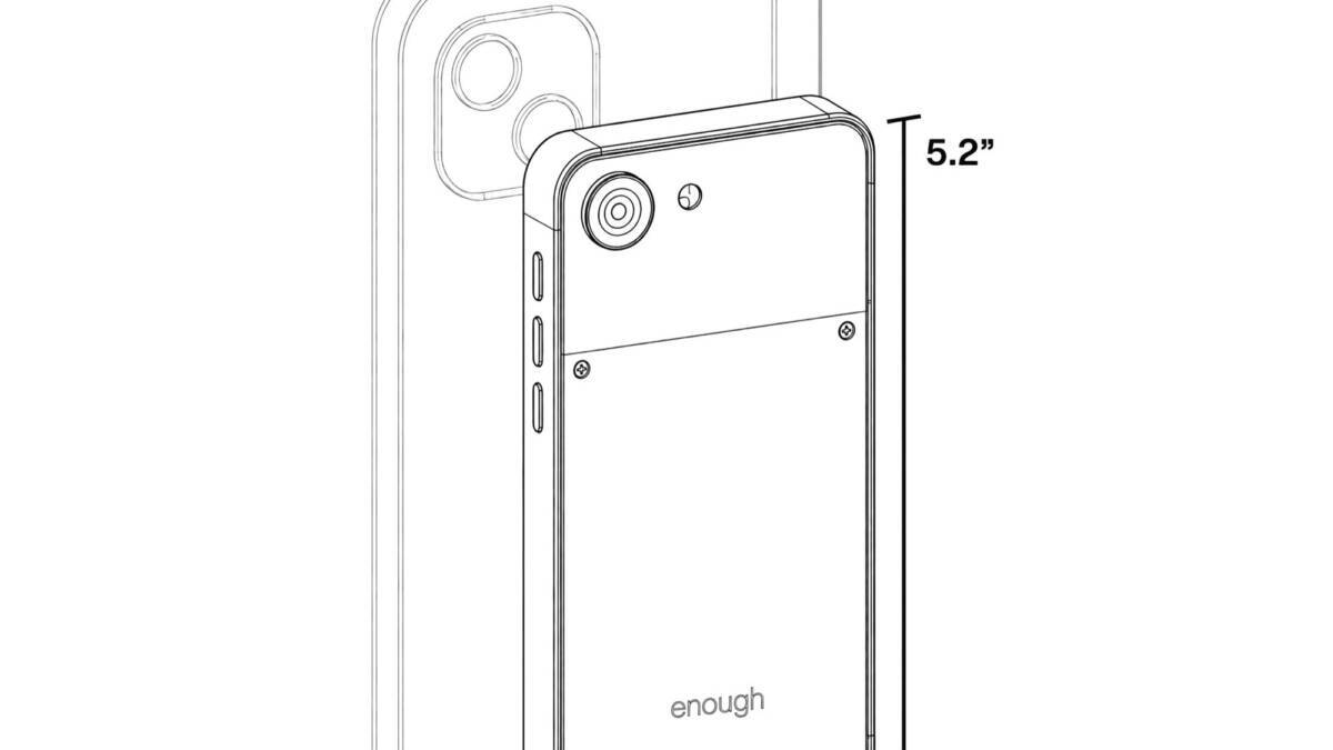 Рисунок смартфона Enough Phone с размерами 5,2 и 6,7 дюйма
