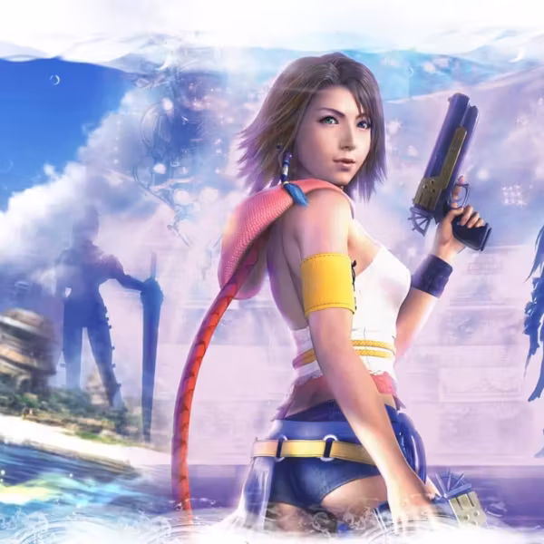 Персонажи из Final Fantasy X и X-2 на фоне фантастического пейзажа Switch