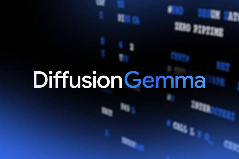 Логотип DiffusionGemma на фоне цифровых данных