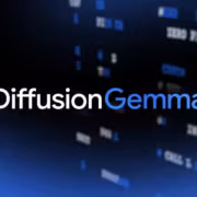 Логотип DiffusionGemma на фоне цифровых данных