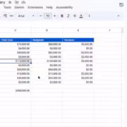 экрана Google Sheets с таблицей бюджета с формулой для суммы