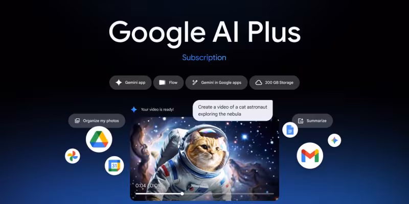 Интерфейс Google AI Plus с видео и иконками