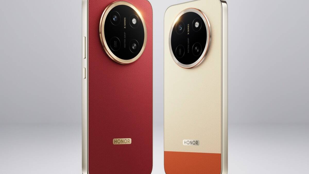 Два смартфона Honor X80 Pro Max круглые камеры красный и бежевый