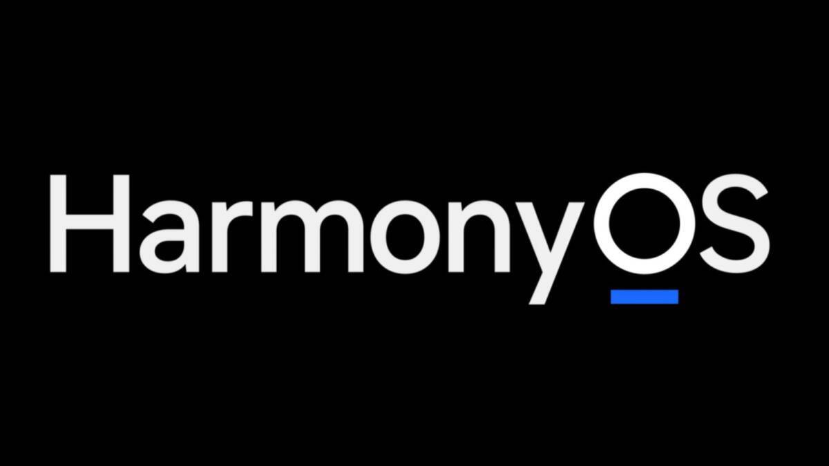 Логотип HarmonyOS на чёрном фоне с текстом