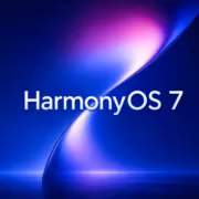 Экран с логотипом HarmonyOS 7 на синем фоне