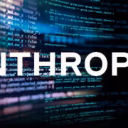 Фон с программным кодом и крупная надпись ANTHROPIC