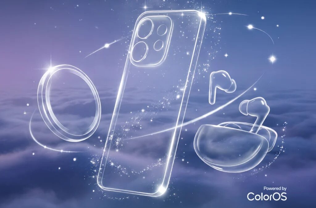 Голографические рендеры смартфона Oppo Reno 16 с наушниками и кольцом
