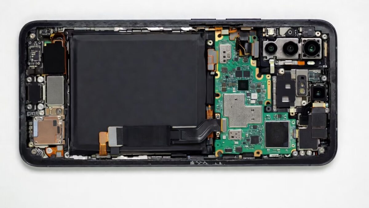 Внутренний механизм смартфона Xiaomi с батареей