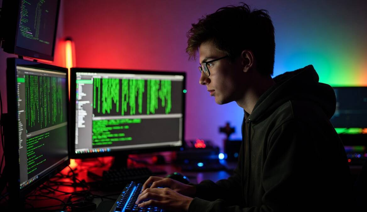 Молодой человек за компьютером с множеством мониторов AMD исправила RCE-уязвимость