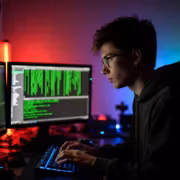 Молодой человек за компьютером с множеством мониторов AMD исправила RCE-уязвимость
