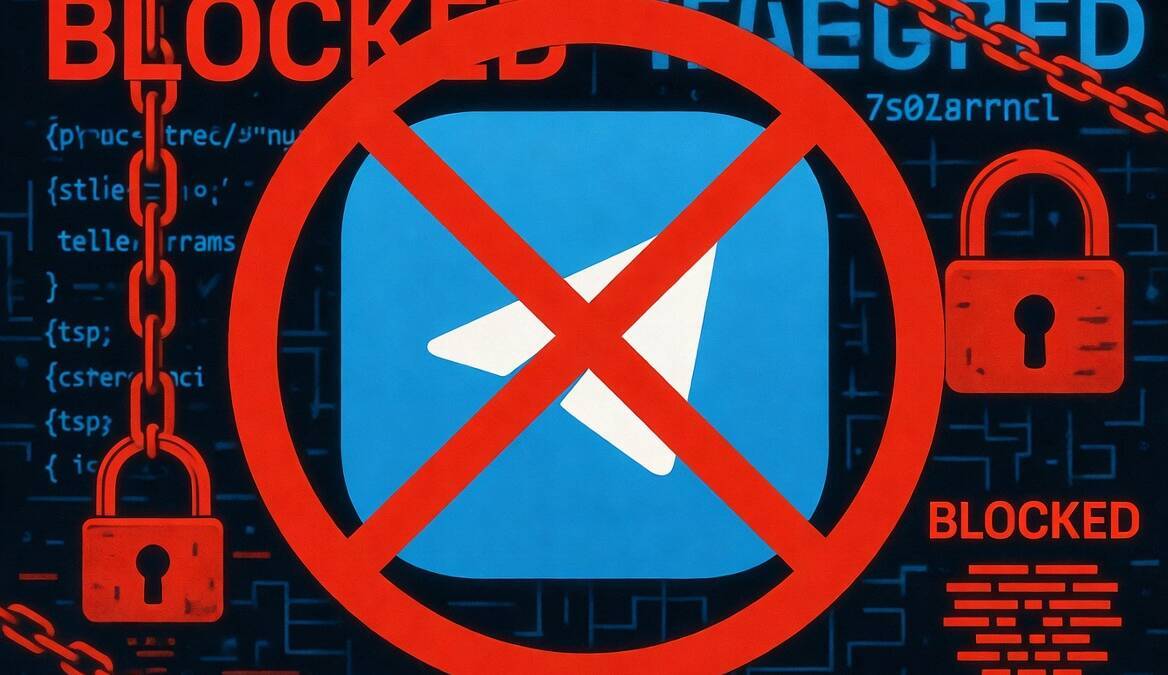 Заблокированные символы Telegram и надписи блокировки VPN