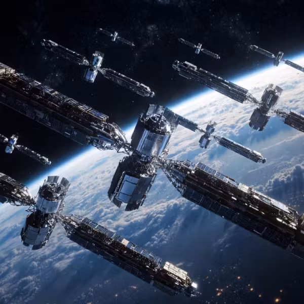 Множество космических спутников SpaceX Starlink в космосе