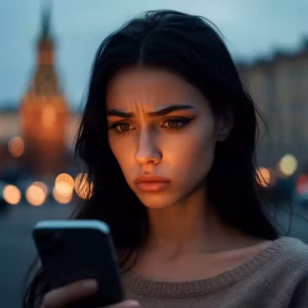 Девушка смотрит на смартфон App Store