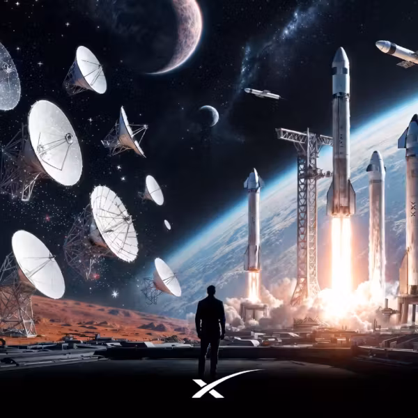 Космическая сцена ракеты SpaceX Starship и спутники