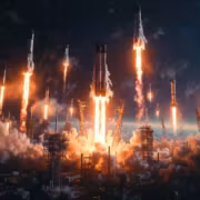 Запуск ракет SpaceX в космос в небе ночью