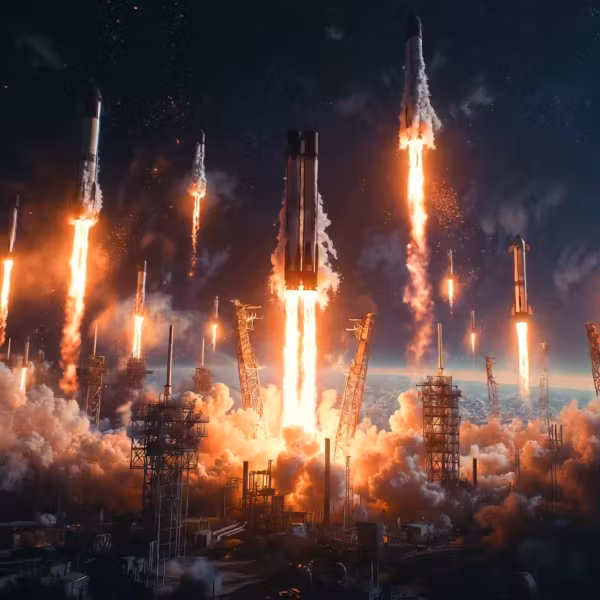Запуск ракет SpaceX в космос в небе ночью